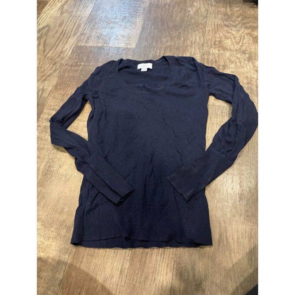 Loft Sweater Womens XS Navy Blue Linen Cotton Blend Long Sleeve Pull Over